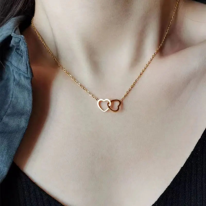 Double Heart Pendant Necklace